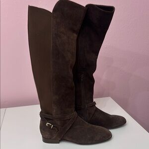 Brown Over the Knee Boots with Suede Texture and Slouchy Style